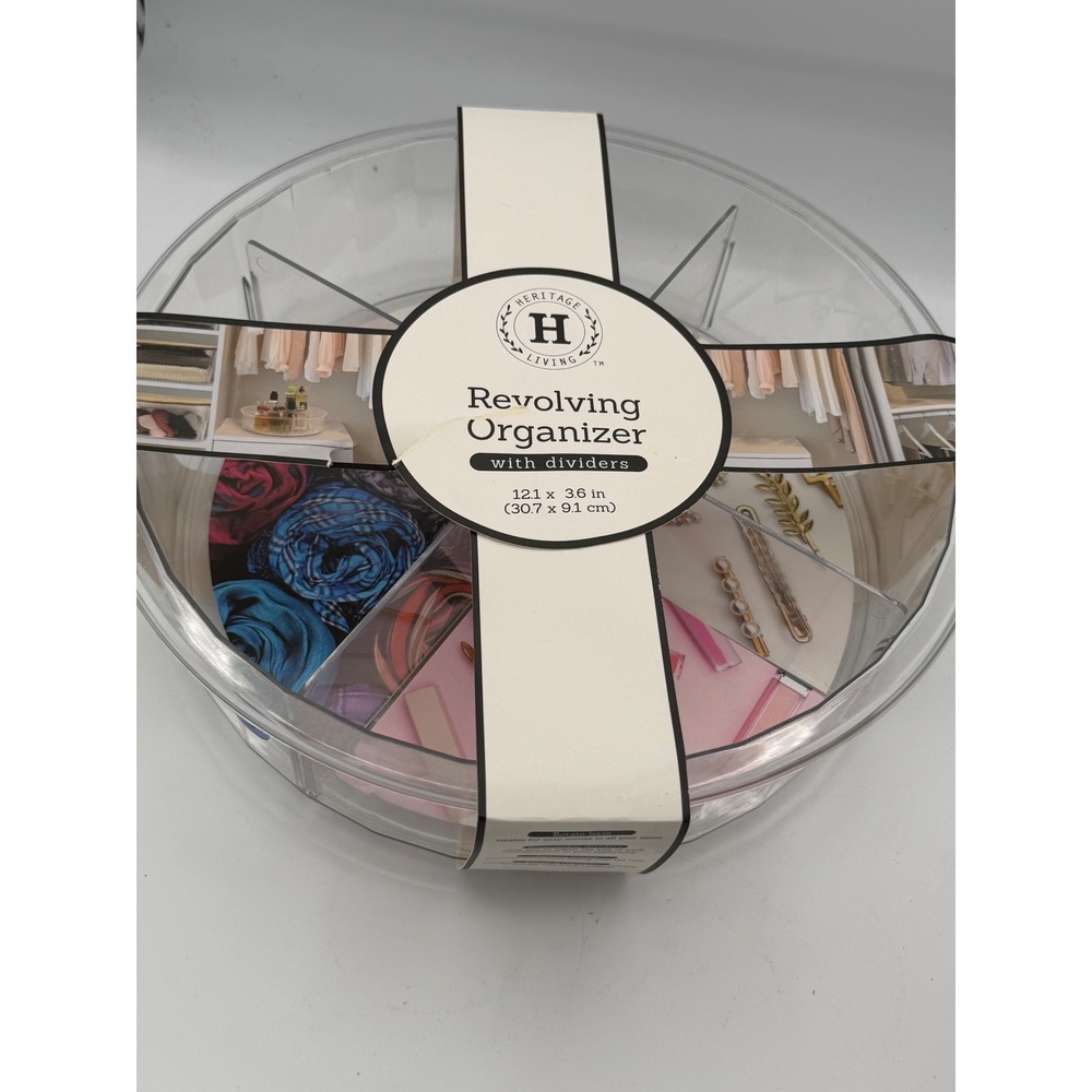 Heritage Living Clear Revolving Lazy Susan Organizer With Dividers 12.1" New